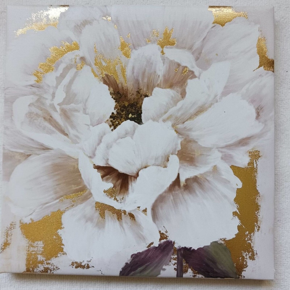 ROSE Gold Leaf‎ French Camelia Flower Floral Luxury Canvas Wall Art Small 8 x 8